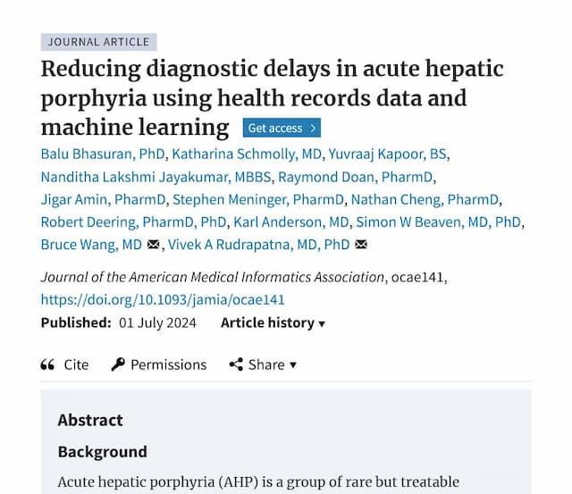 Reducing diagnostic delays in acute hepatic porphyria using health records data and machine learning
